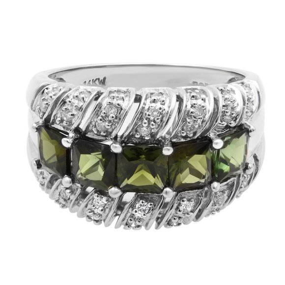 Tourmaline 3.00cttw and Diamond 0.35cttw Thick Band Ring 14k White Gold Size 7 - Picture 3 of 7